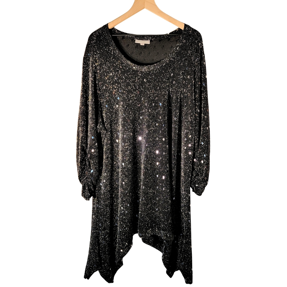 Avenue Black With Silver Sparkle & Sequin Top Size 26/28 VIP Knits By Avenue